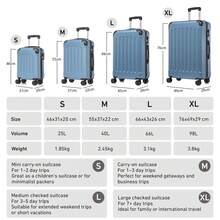 YONSLY 4-Piece Wheeled Suitcase Set With 360° Wheels, Combination Lock, Robust Double Zipper, Mesh Pocket, Soft Rubber Handle, 16/20/24/28 Inch Trolley Suitcase, Hard Shell Carry-On Luggage Set (4-Piece Set, S, M, L & XL) - 灰藍 - 查看 2