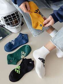 1/5/10双装 男士字母印花舒适低帮踝袜 - 彩色 - 查看 3