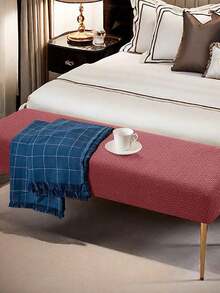 1 Piece, Abstract Pattern Check Bench Cover, Jacquard Elastic Fabric, Modern Minimalist Style, Thick And Long, Durable And Stain-Resistant, Cat-Proof, Suitable For Homes, Offices, Benches, Piano Stools, Chairs, Etc. - Burgundy - View 3