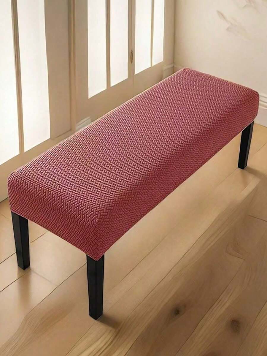 1 Piece, Abstract Pattern Check Bench Cover, Jacquard Elastic Fabric, Modern Minimalist Style, Thick And Long, Durable And Stain-Resistant, Cat-Proof, Suitable For Homes, Offices, Benches, Piano Stools, Chairs, Etc. - Burgundy - View 1