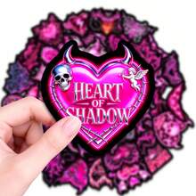 50 PCS Pink Gothic Heart Stickers, Devil Horns Skull & Thorn Design Vinyl Decals, Alternative Aesthetic Waterproof Stickers For Adults, Perfect For Laptops, Water Bottles, Skateboards, Journals, Phone Cases, Punk & Emo Style Decor Supplies, DIY Craft Accessories For Goth Fans - Multicolor - View 6