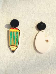 1对女士返校季铅笔调色板印花亚克力可爱优雅耳环 - 彩色 - 查看 6