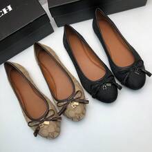 Women's High Heels, Classic C-Shaped Flats For Spring And Autumn, Low-Cut Round-Toe Shoes With Bow, Elegant And Versatile Slip-On Shoes. - 棕色 - 查看 2