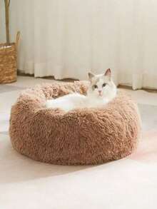 Luxury Plush Donut Pet Bed, Suitable For Small & Medium Dogs And Cats - Super Soft Washable, Round Cozy Nest With Non-Slip Bottom, Ideal For Winter - Brown - View 2