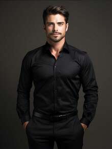 Áo sơ mi nam công sở dài tay màu đen trơn, đa năng, dành cho mùa thu - màu đen - Xem 2