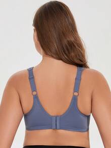 MELENECA Women Plus Size Full Coverage Wireless Lace Comfort Padded Bra - Dusty Blue - View 3