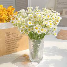 5pcs/6pcs Artificial Small Daisy, White Silk Cloth Realistic Small Daisy, Living Room Dining Table Decor, Pastoral Style Floral Arrangement, Delicate Petal Texture, Non-Fading, Paired With Lifelike Green Leaves, Reproducing Natural Daisy Form, Flexible Stems Can Be Adjusted, No Watering Maintenance Required, Maintain Fresh And Elegant Look For Long, Can Be Arranged Into Bouquets Or Single Accents - Holding Chrysanthemums-white - View 2