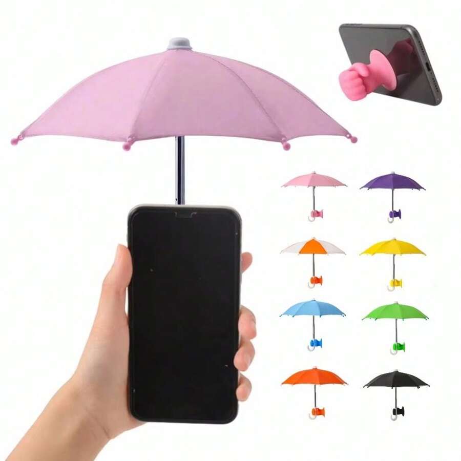 带拳头吸盘的手机伞，防晒通用迷你防风遮阳伞，手机配件 - 彩色 - 查看 1