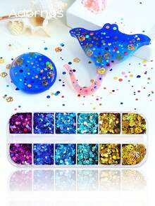 1盒海洋风泡泡亮片DIY工艺品制作配件闪亮圆形贝壳状薄片硅胶模具树脂填充夏季礼物钥匙扣手工材料 - 彩色 - 查看 1