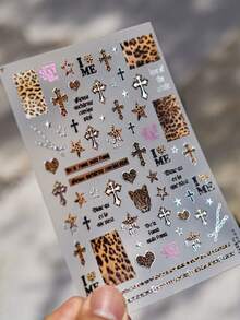 1pc Metal Sexy Retro Wild Leopard Print CrossStamping Nail Art Sticker Manicure Decals DIY Nail Stickers Supplies Self Adhesive - Multicolor - View 4