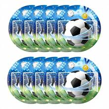 100/80/50/40/30/20/10pcs/Set Children Football Theme Party Supplies - Paper Plates, Cups, Napkins, Suitable For Birthday Parties, Festivals, Fan Gatherings - Multicolor - View 2