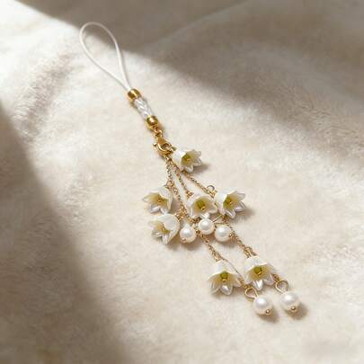 2pcs Delicate Phone Charm, Featuring Elegant Lily Of The Valley Design. This Multifunctional Floral Accessory Can Be Used As Phone Lanyard, USB Pendant, Backpack Decor Or Keychain