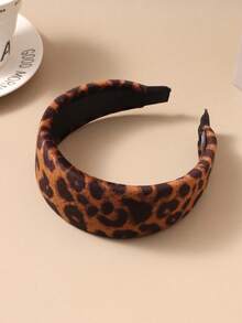 1件复古宽边豹纹天鹅绒发箍，时尚优雅发箍发夹，女士日常佩戴防滑高冠头饰 - 彩色 - 查看 11