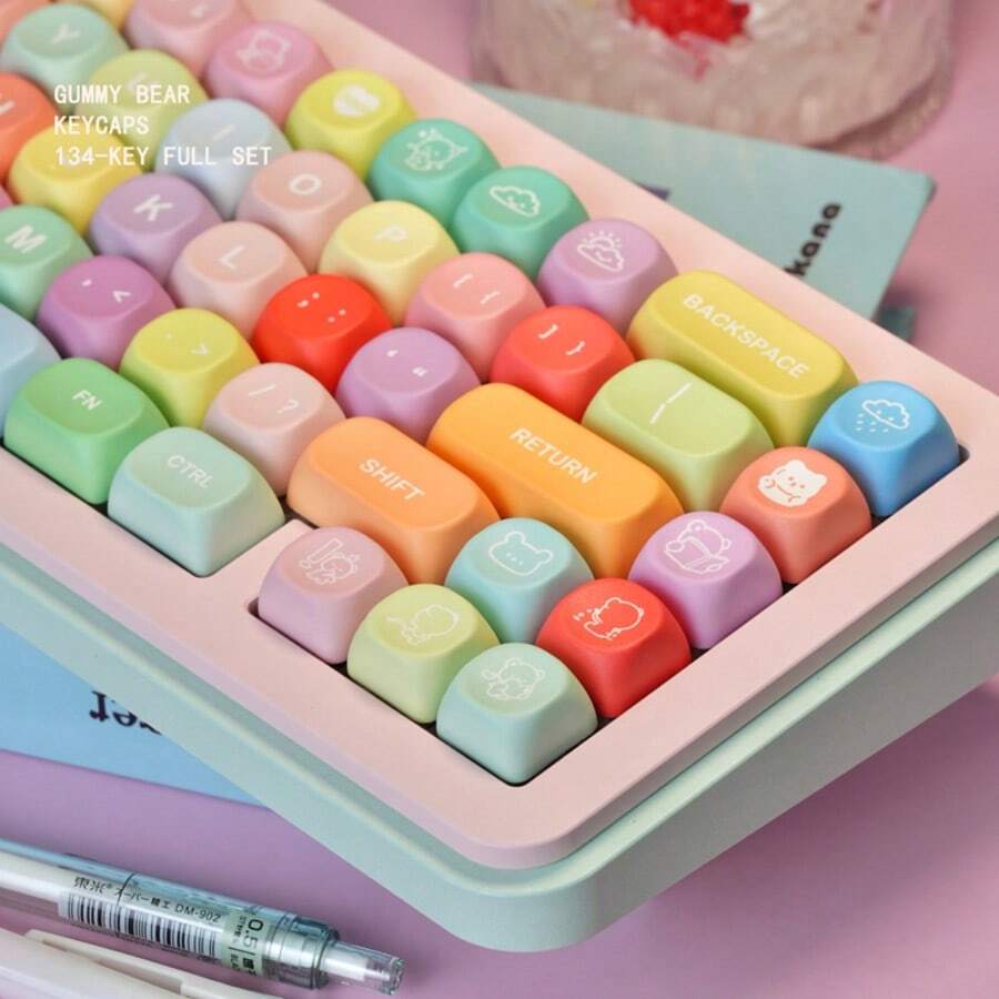 Cute Bear Gummy Themed PBT Five-Side Dye-Sublimated Keycaps, Customized Mechanical Keyboard Caps - View 1