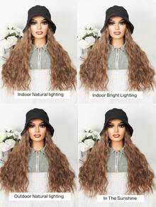 26 Inch Long Body Wave Brown Wig With Integrated Bucket Hat, Synthetic Fiber Wig For Women - Brown - View 8
