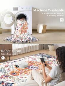 1pc Beige Area Rug, Bohemian Style, Washable Non-Slip Faux Wool, 1160g/㎡, Suitable For Living Room, Bedroom, Kitchen, Office, Entryway - Beige - View 4