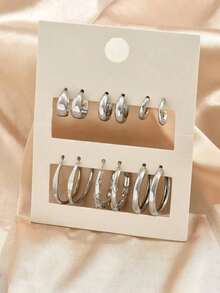 12pcs Classic C-Shape Earring Set, Fashion & Versatile - Silver - View 1