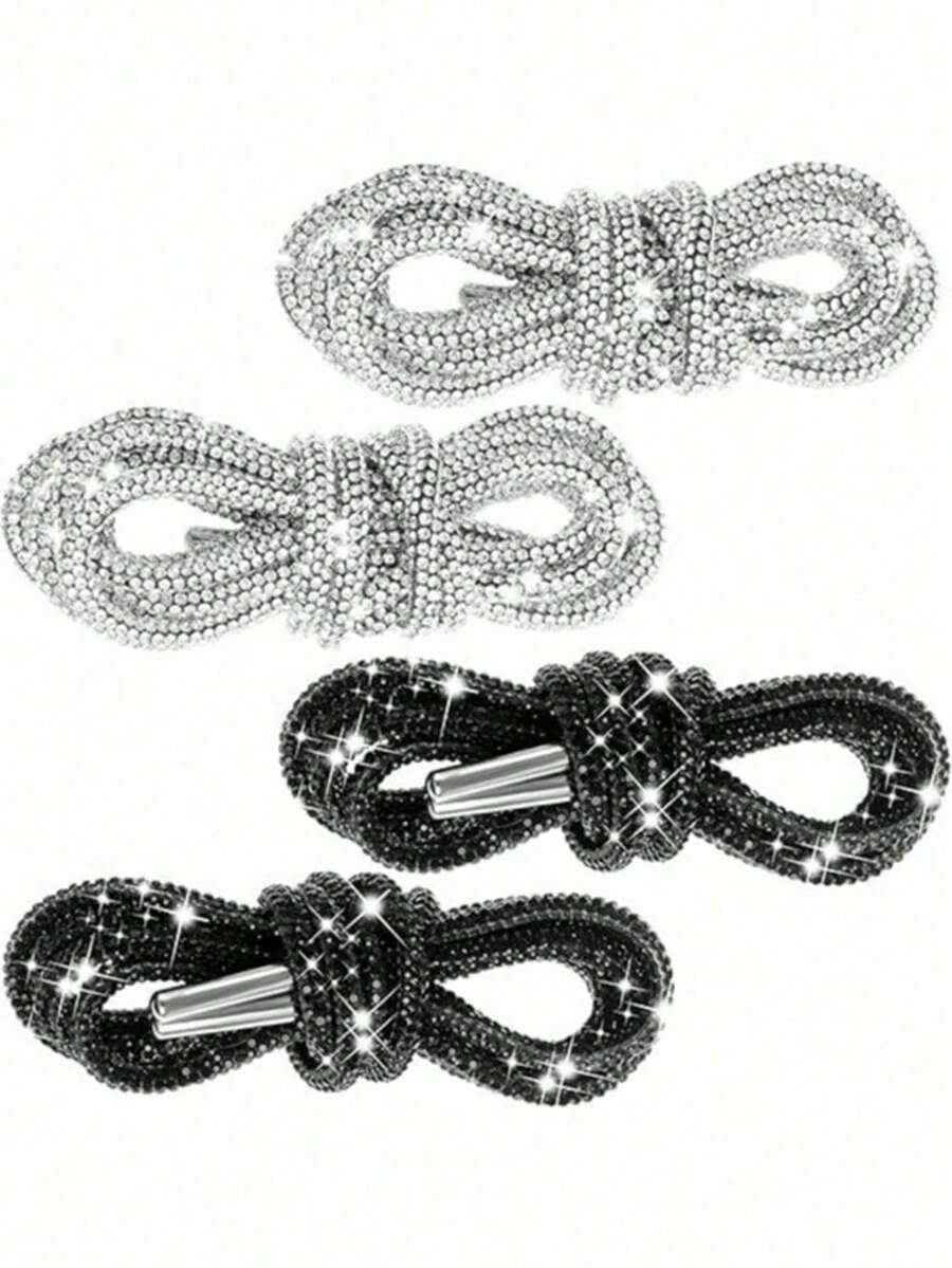 2pcs Of 100cm Luxury Rhinestone Shoelaces, Round Rhinestone Shoes/Hat Straps, Fashionable And Shiny, Crystal Brushed Sports Shoes, Sports Shoes With Shiny Diamond Shoelaces, Sparkling Crystal Flat Shoelaces - Multicolor - View 1