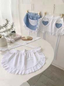1pc Fashionable Black & White Lolita Style Maid Apron - Polyester Cute Kitchen Cooking Apron For Women, Household Cooking Supplies, Cleaning Protective Apron, Cute Princess Style Apron, Apron, Daily Bib, Half Apron - A - View 3