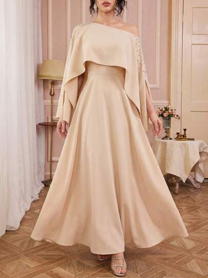 Solessence 女士纯色披肩长裙，水钻装饰优雅露肩长裙，正式、派对礼服，适合晚会、婚礼宾客