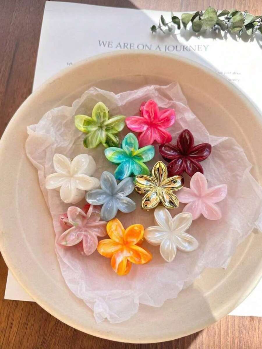 11个/8个/7个 1.57英寸/4厘米 小雏菊发夹 - 大理石纹理波浪花卉设计 - 马尾爪夹 - 优雅可爱日常佩戴发饰，圣诞节发饰，海滩度假发夹，夏季，假日，旅行 - 彩色 - 查看 1