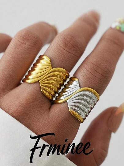 Frminee 2 pièces/1 pièce Bague épaisse pour femmes plaquée or 18 carats en acier inoxydable, bague décorative, bague empilable imperméable