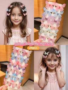 24pcs Colorful Gradient Chiffon Butterfly Hair Clips - Multicolor - View 4