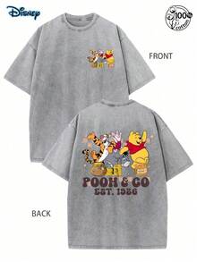 Disney Officially Licensed  "It's Tee Time Pooh Country Club" Double-Sided Vintage Washed 230g T-Shirt Unisex - 灰色 - 查看 1