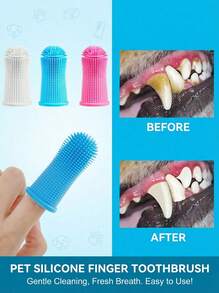 PETSIN Pet Finger Toothbrush Pet Toothbrush Silicone Toothbrush Puppy Cat Finger Set Brush Finger Pet Toothbrush Small Size Suitable For Dogs And Cats - Multicolor - View 1
