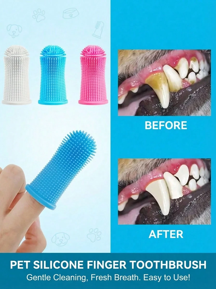 PETSIN Pet Finger Toothbrush Pet Toothbrush Silicone Toothbrush Puppy Cat Finger Set Brush Finger Pet Toothbrush Small Size Suitable For Dogs And Cats - Multicolor - View 1