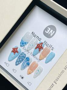 1package/10pcs-Ocean Breeze 3D Starfish & Seashell Press On Nails | Summer Beach Almond Fake Nails With Pearl & Mermaid Scale Design - Multicolor - View 1