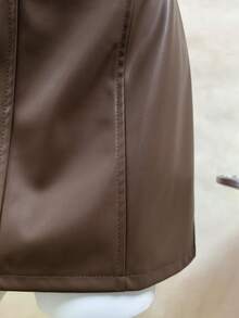 Happy Girl Casual Elegant PU Leather Mini Skirt, Versatile For Spring/Autumn, Casual, Fashion, Formal Events, Photoshoot, Tea Party, Airport Outfit - Brown - View 5
