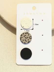 3对波点和豹纹亚克力圆形耳环，个性化陶瓷质感耳环，适合女孩佩戴 - 彩色 - 查看 5
