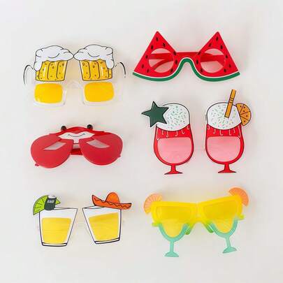 Bộ 6 kính râm thời trang phong cách khu nghỉ dưỡng bãi biển Hawaii, bao gồm các họa tiết dưa hấu, bia, cua, nước ép, bền và thiết thực, phụ kiện trang trí cho các bữa tiệc mùa hè, bãi biển, sinh nhật, lễ tốt nghiệp, đám cưới, tiệc độc thân, hồ bơi và các dịp khác.