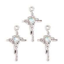 10个Y2K风格心形水晶十字架吊坠，适用于项链、手链、耳环等DIY手工饰品 - 銀色 - 查看 7