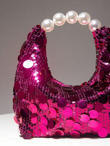 Bolso de mano para mujer, bolso con purpurina, bolso de perlas, vestido de fiesta, bolso para vestido de gala, accesorios para vestido de gala, artículos para boda, cartera elegante para muj - Rosa intenso 2 - Ver 5