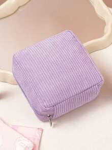 1 pieza Bolsa portátil de almacenamiento de toallas sanitarias de pana, bolsa con cierre de cremallera para productos menstruales, organizador de tampones de pana suave, bolsa con gran capacidad para artículos de higiene femenina con forro, caja de almacenamiento de toallas sanitarias minimalista y de moda, adecuada para viajes, bolso, escritorio de oficina, bolsa de gimnasio, transporte diario, organización de artículos esenciales de trabajo - Multicolor - Ver 6