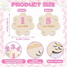 Baby Monthly Milestone Cards, Wooden Milestone Markers With Floral Photo Props For Baby Announcements And Milestones, Unisex Newborn Boy Girl Gift - Multicolor - View 2