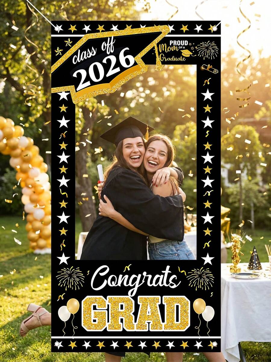 Class Of 2026 Grad Photo Booth Frame, Congrats Grad Photo Props,Red/Black/Blue Options, Large Fabric Photo Frame For Graduation Party Decorations & Photo Props, Easy Setup,Congrats Grad Photo Backdrop With Multiple Color Options, Large Fabric Photo Booth Props For High School & College Grad Party Decorations, - Graduation Theme - View 1
