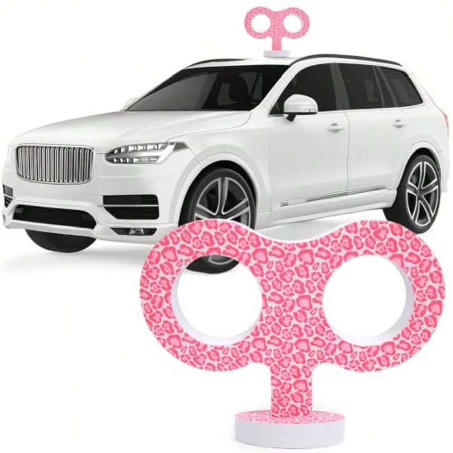 3D Car Wind Up Key Cute Clockwork Decoration For Back Of Car Roof EVA Wind Up Key Fit For All Vehicles WallandWindowandDoor Decoration Pink Leopard - Pink Leopard - View 1