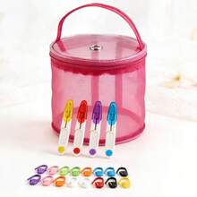 100pcs Random Color Stitch Markers + 3pcs Random Color Scissors + 1pc PVC Mesh Storage Bag, DIY Yarn Knitting Tool Set - Knitting Set - View 2