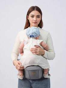 Portabebés de taburete para la cintura, taburete sentado multifuncional para exteriores, portabebés ligero y portátil con estilo de abrazo, adecuado para todas las estaciones - Gris Claro - Ver 4