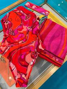 2026 New Retro Abstract Print Bikini Set Pink Black Color Block Tie-Up Beach Vacation Swimsuit - 亮橙色 - 查看 1