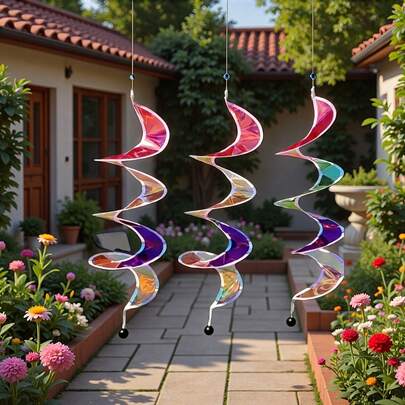6个炫彩激光彩虹风车，户外悬挂装饰 - 旋转顺畅，色彩缤纷，适用于庭院、花园、节日、房间、办公室、派对、感恩节、万圣节、圣诞节、复活节、婚礼等场合。