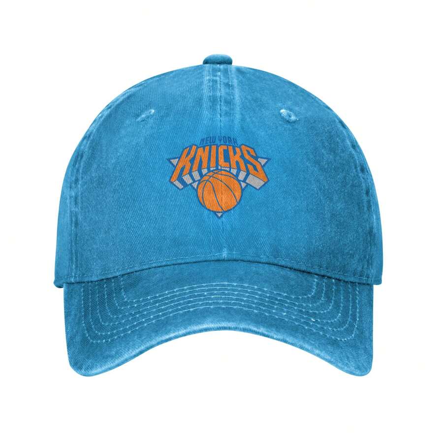 New York Knicks Logo  Vintage Baseball Cap, Washed Denim Adjustable Size, Casual Headwear | Denim Fabric Hat, Unisex Gifts - 藍色 - 查看 1