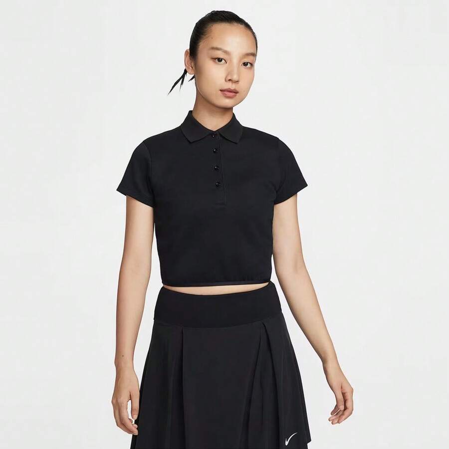 Nike 女士 AS W NK 高尔夫短袖 Polo 衫 针织翻领短袖 TIF8529-010 - 黑色 - 查看 1
