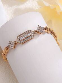 1pc Minimalist Geometric Zirconia Inlaid Bracelet, Luxury Niche Design Versatile Daily Accessory - Bracelet - View 4