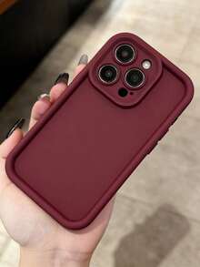 1pc Thick Wine Red Anti-Drop Phone Case Compatible With Apple 17/17Pro/17ProMax/16/15/14/13/12/11 Pro Max, Solid Color Phone Protective Cover,International Version, Not The Domestic Version - Burgundy - View 3