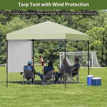 2.5x2.5m Gazebo Plegable, Impermeable y Altura Ajustable, Incluye 1 Pared Lateral y Bolsa de Transporte, Montaje Sencillo, Perfecto para Jardín, Fiestas, Camping y Playa - verde claro - Ver 6