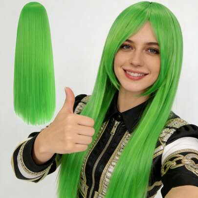 Vibrant Green Long Wavy Cosplay Wig With Bangs For Women – Perfect For St. Patrick's Day, Anime, Holiday, Party & Costume Events. Heat-Resistant Synthetic Fiber, Natural Look & Feel, Easy To Style. Lightweight, Comfortable Fit With Adjustable Cap. Great Gift Idea For Cosplayers, Performers & Trendsetters.